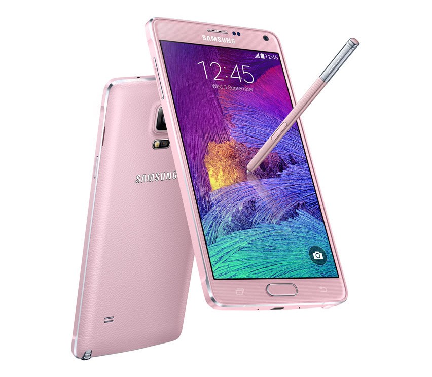 Samsung Galaxy Note 4: Đây là một trong những dòng  điện thoại smartphone màu hồng cấu hình mạnh nhất hiện nay với cấu hình chíp 8 nhân, RAM 3GB với thiết kế khá đẹp mắt.