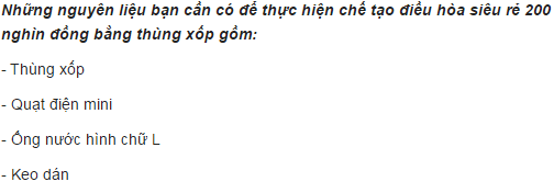 Nguyên liệu để  chế điều hòa làm lạnh giá siêu rẻ.