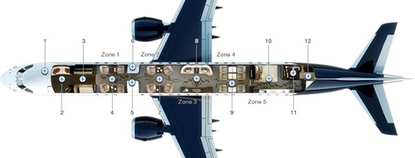 Hãng hàng không Embraer của Brasil đã đầu tư 55 triệu đô trang bị những ô cửa sổ lớn nằm thẳng đứng dọc thân và trên đỉnh máy bay cho dòng Lineage 1000 để phục vụ mục đích thương mại.