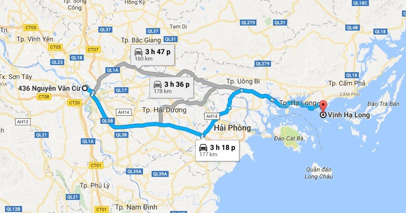 Vịnh Hạ Long (Quảng Ninh) cách Hà Nội khoảng 180 km, khoảng 3-4 giờ di chuyển bằng ôtô. Bạn có thể bắt xe khách từ bến xe Gia Lâm hay bến xe Mỹ Đình với giá vé từ 80.000 đồng.