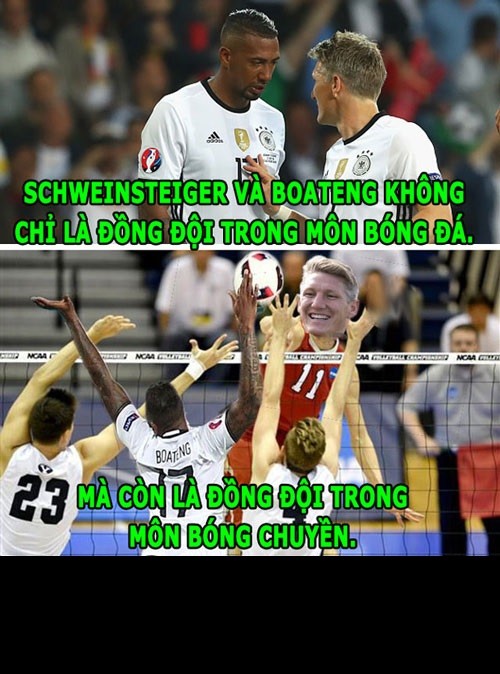 Schweinsteiger và Boateng bị mỉa mai khi để bóng chạm tay trong vòng cấm, dẫn đến thất bại của ĐT Đức tại bán kết  Euro 2016.