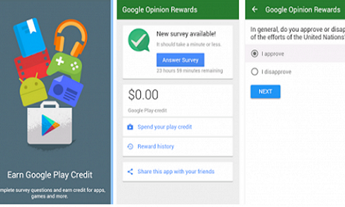 Google Opinion Rewards là một  ứng dụng trên Android miễn phí được ưa chuộng nhất năm 2016. Ứng dụng cung cấp cho người dùng những câu hỏi khảo sát. Với mỗi câu hỏi hoàn thành, bạn sẽ nhận tiền và được quy đổi qua điểm thưởng để mua hàng trên Google Play.