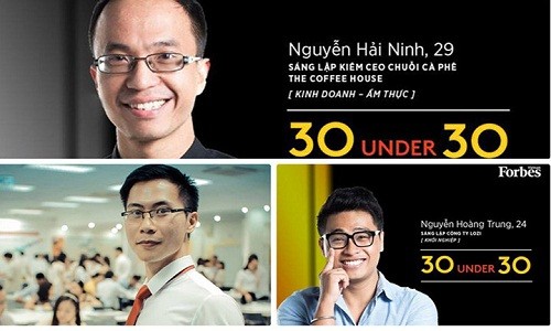 3 doanh nhân Việt Nam là Nguyễn Hải Ninh - CEO The Coffee House, Nguyễn Hoàng Trung - CEO Lozi, Nguyễn Hoàng Hải - CEO Canavi vừa lọt vào danh sách những gương mặt dưới 30 tuổi nổi bật nhất châu Á năm 2017 do tạp chí Forbes bình chọn