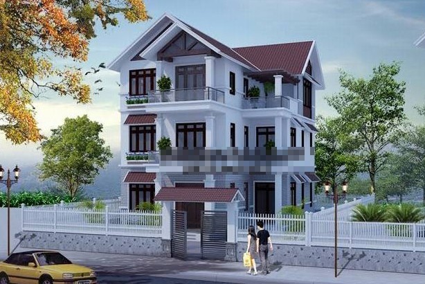  Biệt thự 3 tầng mái thái giật cấp mang phong cách châu Âu tân cổ điển kết hợp kiến trúc truyền thống Á Đông với hình khối đơn giản. Ảnh: Thietkenhadepmoi.