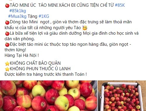 Gần đây, trên chợ mạng xuất hiện nhiều bài rao bán  táo mini Úc với các mức giá khác nhau.