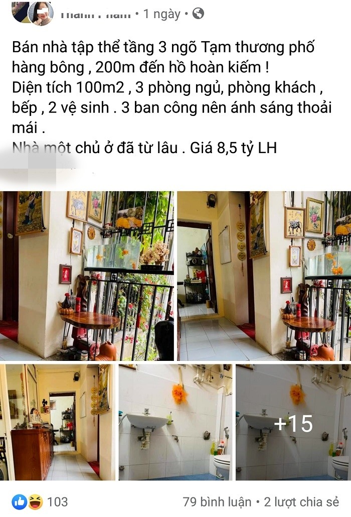 Mới đây, mạng xã hội xôn xao trước thông tin rao bán  căn hộ tập thể cũ tại khu vực phố cổ Hà Nội với giá 8,5 tỷ đồng. Ảnh: Dân Việt