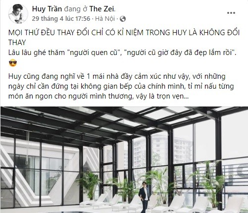 Trên trang cá nhân, Huy Trần - chồng sắp cưới của  Ngô Thanh Vân gây chú ý khi đăng tải hình ảnh đi xem nhà tại Hà Nội. Ảnh: chụp màn hình