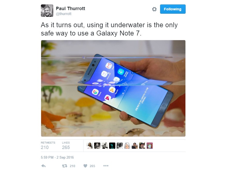 Cách an toàn để sử dụng Galaxy Note 7 đó là dùng nó ở dưới nước.