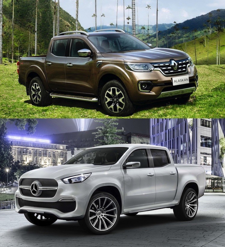 Đều tới từ châu Âu, Renault Alaskan và Mercedes X-Class có điểm chung rất lớn là đều sử dụng nền tảng chassis của chiếc bán tải cỡ trung Nissan Navara NP300. Trong khi Renault Alaskan đã được ra mắt chính thức hồi tháng 7 năm nay và đang "rục rịch" chuẩn bị được bán ra thì  Mercedes X-Class mới chỉ xuất hiện ở dạng xe ý tưởng, tới cuối năm sau mới bán.