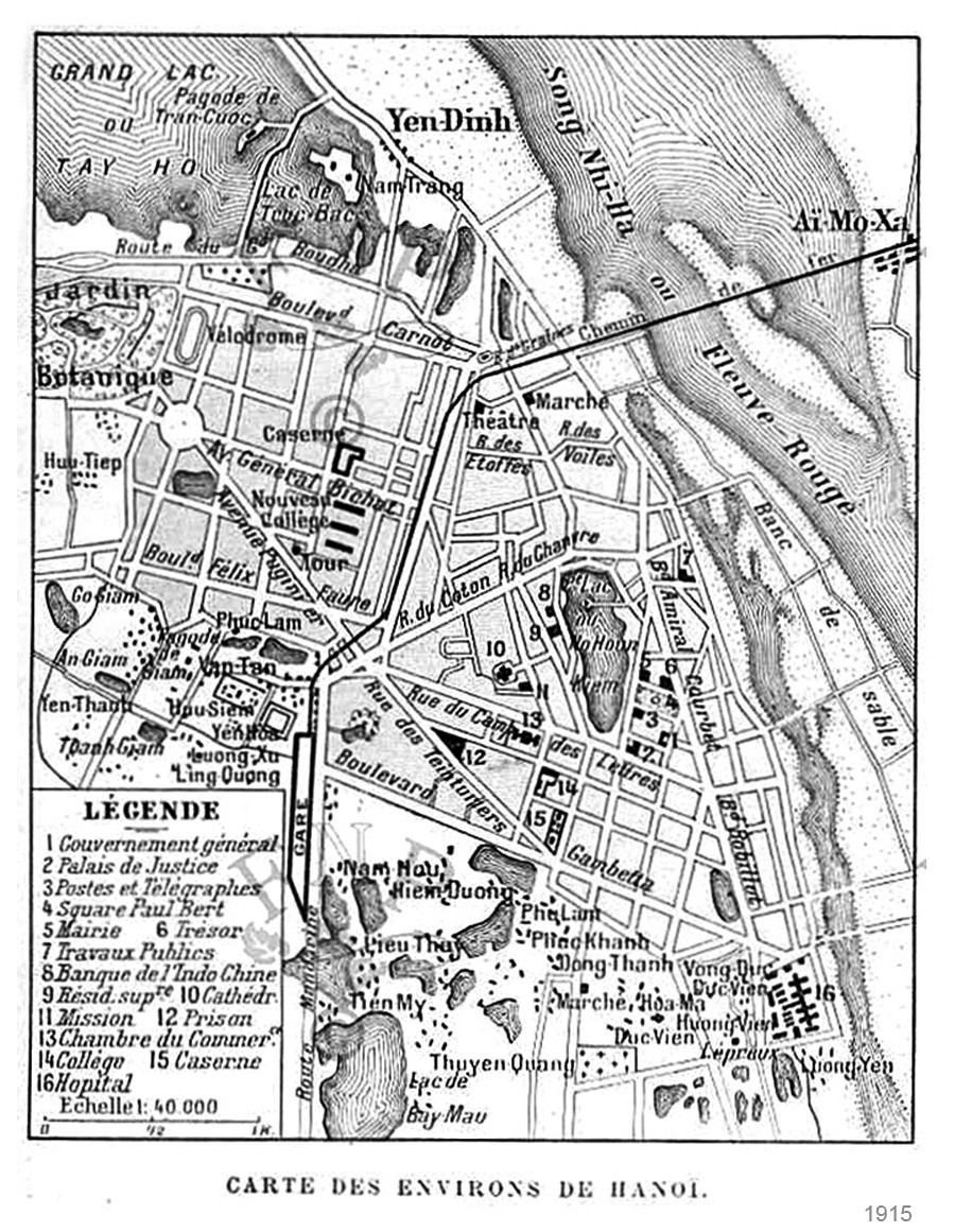 Bản đồ khu vực trung tâm Hà Nội năm 1915 .