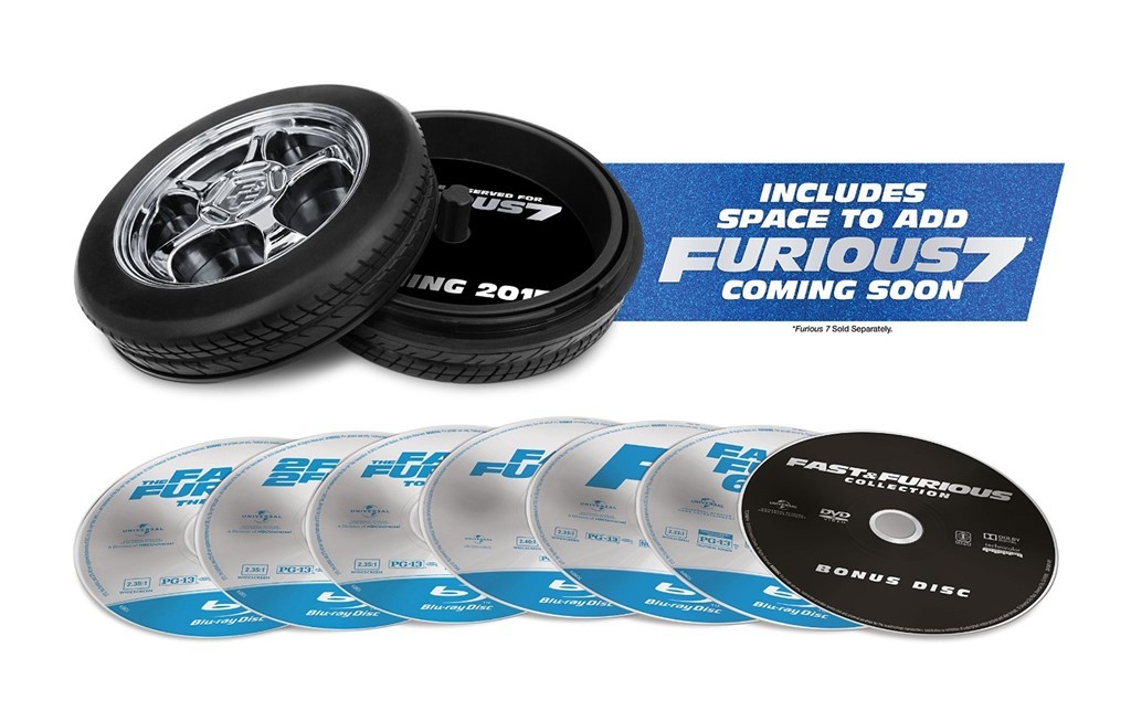  Fast &amp; Furious : Limited Edtion Blu-ray Collection: Giá dành cho bộ đĩa Blu-ray của loạt bom tấn tốc độ đựng trong mô hình bánh xe là khá mềm: 65 USD cho sáu tập phim vào năm 2013. Hãng Universal khi đó còn thiết kế độ dày dôi ra để người mua có thể đựng cả đĩa Fast &amp; Furious 7 sau này vào “chiếc hộp” đặc biệt. Ảnh:  Universal