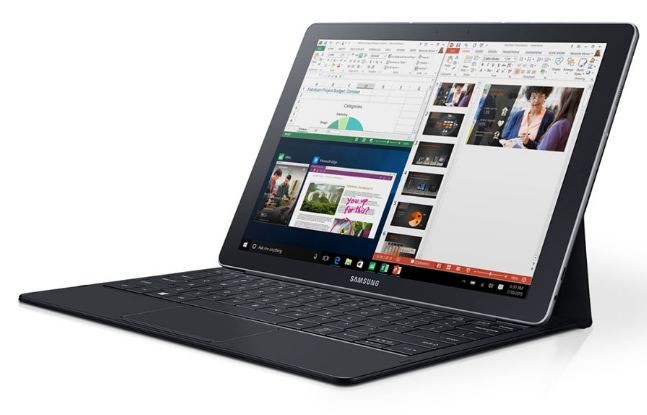  1. Samsung Galaxy S TabPro. Đây là một chiếc  máy tính bảng chạy Windows 10 với mô hình bàn phím rời. Samsung đã lần đầu giới thiệu mô hình sản phẩm tại CES 2016 vừa qua. Với một màn hình AMOLED kích thước 12-inch tuyệt đẹp có độ phân giải cao 2160 x 1440, các TabPro S đảm bảo hiệu suất hoạt động tốt với CPU Intel Core M có thể xử lý bất cứ phần mềm nào bạn ném vào nó. Bộ nhớ RAM 4GB và bộ nhớ lưu trữ flash với 2 tùy chọn 128GB hoặc 256GB. Độ dày sản phẩm 6,3mm đóng gói trong đó quả pin lớn lên tới 5,200mAh.Giá khởi điểm của sản phẩm hiện khoảng 900USD cho mô hình 128GB chỉ hỗ trợ kết nối Wi-Fi.