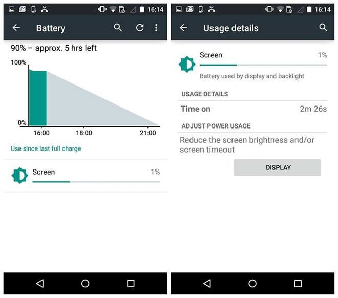  1. Đóng các ứng dụng không cần thiết: Người dùng vào Settings &gt; Battery. Nếu thấy các phần mềm nào sử dụng lượng pin hơn mức cần thiết, bạn có thể đóng chúng bằng cách nhấn vào Buộc dừng. Ngoài ra, bạn nên kiểm tra các báo cáo trên Internet về các ứng dụng tiêu hao nhiều pin nhất. Có thể chúng đang làm lượng pin của bạn tiêu hao nhanh hơn. Người dùng cũng có thể cài đặt các phần mềm quản lý pin trên chợ ứng dụng CH Play. GSAM Battery Monitor là một ứng dụng nổi bật trong số đó.