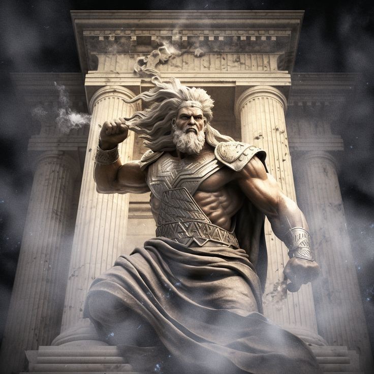  1. Zeus - Thần của trời và sấm sét. Zeus là vị thần đứng đầu của các vị thần trong  thần thoại Hy Lạp. Ông là vua của các vị thần và cai quản bầu trời, sấm sét, bão tố. Zeus được biết đến với sức mạnh vô địch và khả năng trừng phạt những kẻ sai trái, cũng như bảo vệ trật tự thế giới. Ảnh: Pinterest.