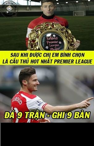 Sau khi được các fan nữ bình chọn là  cầu thủ đẹp trai nhất Premier League, Giroud liên tục "nổ súng" và anh đã có 9 trận đấu ghi bàn liên tiếp.