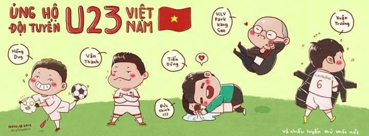 Chào đón  U23 Việt Nam trở về, tác giả Trần Lê Như Quỳnh đã vẽ tranh về những thành viên nổi bật của đội tuyển theo phong cách chi bi ngộ nghĩnh.