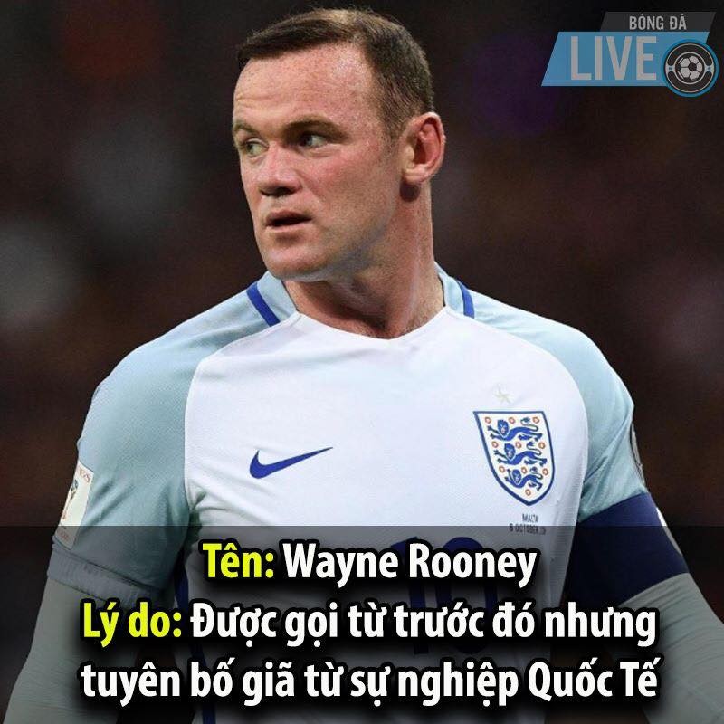 Với Rooney, anh từng là biểu tượng của bóng đá anh với những cống hiến không biết mệt mỏi. Nhưng tại  World Cup 2018 lần này, dù đã được gọi nhưng "gã Sherk" lại từ chối vì đã tuyên bố giã từ sự nghiệp Quốc tế.