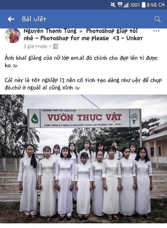 Vẫn biết rằng việc  nhờ dân mạng sửa ảnh luôn mang đến sự "nguy hiểm" tiềm ẩn. Thế nhưng vẫn còn đó rất nhiều người bất chấp mạo hiểm và mới đây nhất là nhóm nữ sinh trong ngày khai giảng.