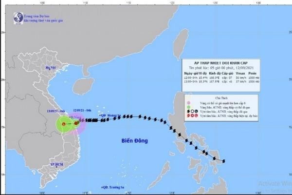 Áp thấp nhiệt đới giật cấp 9 trên vùng biển từ Đà Nẵng đến Quảng Ngãi