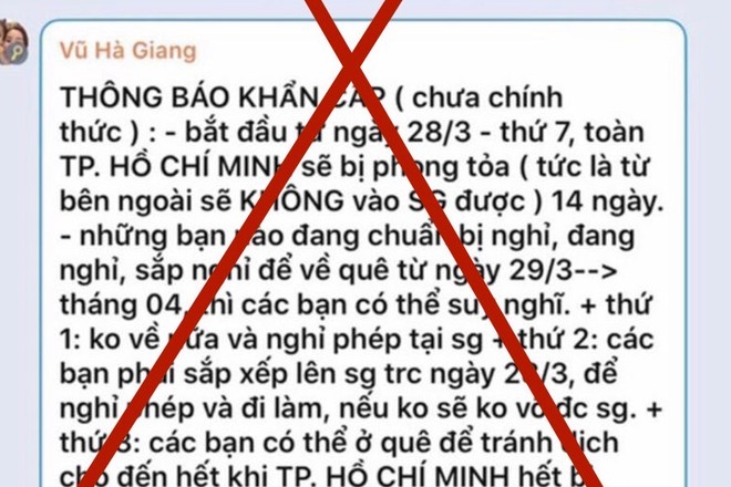 "TP.HCM phong tỏa 14 ngày chống Covid-19" là tin bịa đặt 