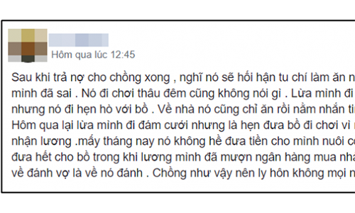 Vợ trẻ uất nghẹn khi chồng cầm hết tiền lương cho bồ