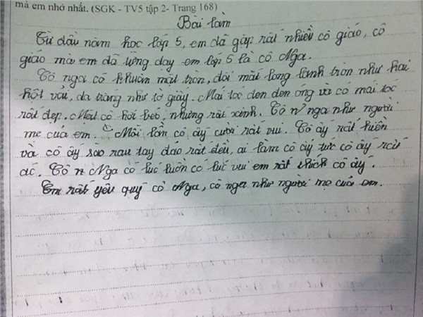 "Chết cười" với bài văn tả cô giáo của học sinh lớp 5