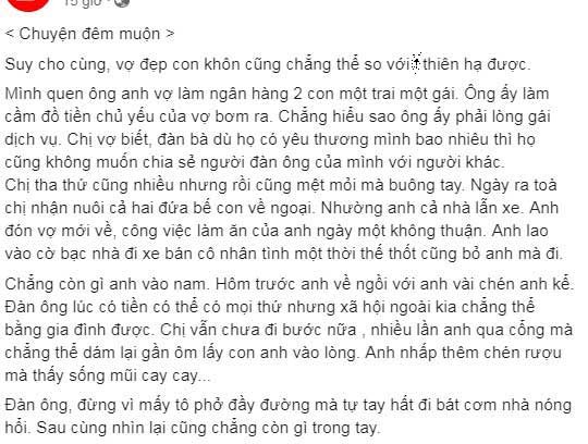 "Cay sống mũi" tâm sự của chồng trót bỏ vợ con theo gái dịch vụ