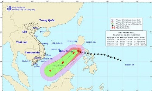 Bão Melor đang tiến thẳng quần đảo Trường Sa