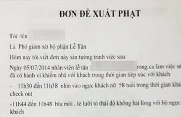 Sốt đơn phạt nhân viên khách sạn nhìn ngực khách hàng