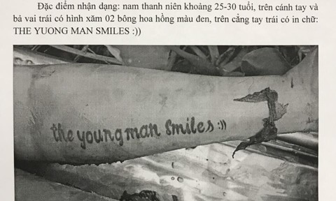 Tìm thân nhân tử thi nam giới, tay có xăm chữ 'The young man smiles'