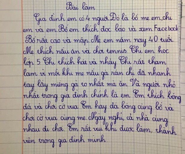 Học sinh lớp 2 “bóc phốt” cả gia đình khiến dân mạng bật cười