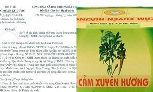 Lại thu hồi thuốc Cảm Xuyên Hương của Dược phẩm Hà Thành