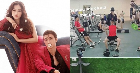 Á hậu Phương Nga “hộ tống” bạn trai Bình An đến phòng tập gym 