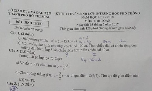 Đề thi Toán vào lớp 10 ở Sài Gòn