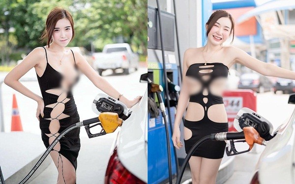 Đỏ mặt trước hot girl diện đồ cắt xẻ táo bạo đi đổ xăng