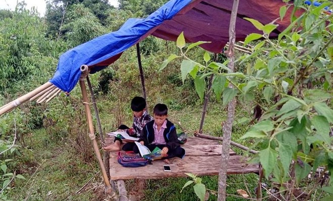 Học trò xứ Nghệ lên núi dựng chòi “tìm sóng” học trực tuyến