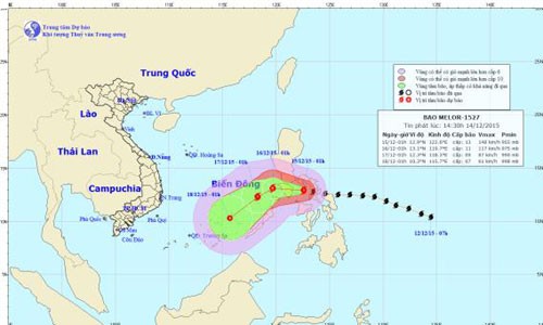 Cơn bão mạnh cấp 17 Melor đã áp sát biển Đông