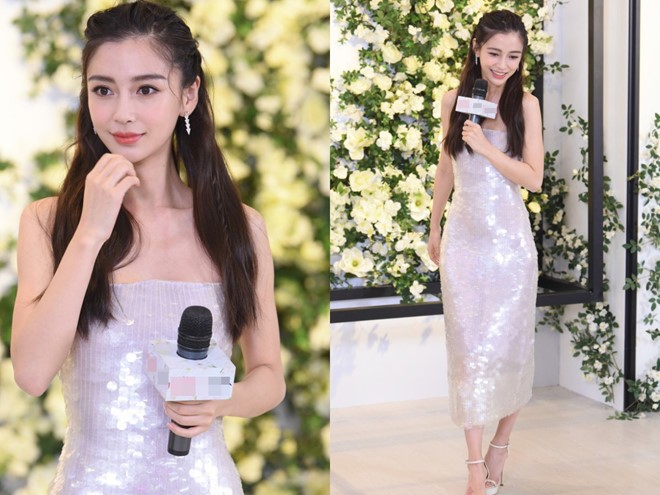 Angelababy luống cuống vì liên tục bị tuột váy ở sự kiện