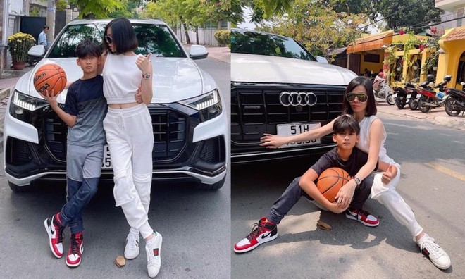 Con trai Lệ Quyên: Đi chơi trên siêu xe Audi, chân mang Air Jordan 