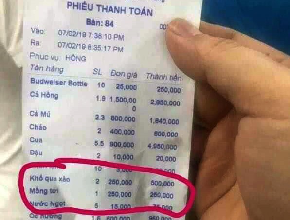 Nha Trang: Thêm quán ăn bị tố "chặt chém" 250.000 một đĩa mồng tơi