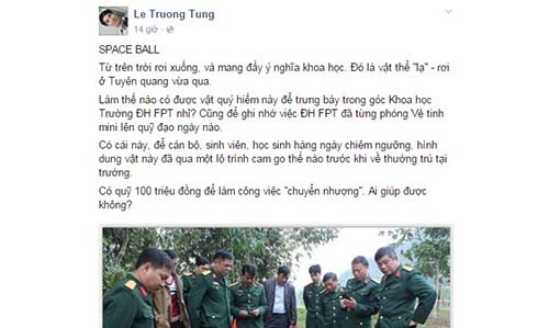 Chủ tịch HĐQT đại học FPT muốn mua vật thể lạ rơi ở Tuyên Quang