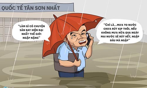 Hí họa sân bay Tân Sơn Nhất ngập nước nặng