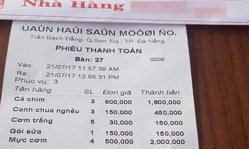 Nhà hàng Đà Nẵng "chặt chém" khách 6 triệu/bữa ăn bị "xử"