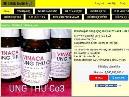 Thuốc chữa ung thư từ than tre Vinaca được quảng cáo hoành tráng thế nào?