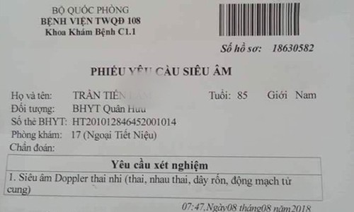 Khám ở BV Quân đội 108, cụ ông 85 tuổi được chỉ định siêu âm thai