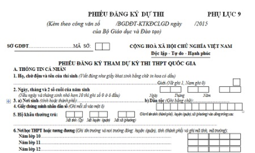 Thi THPT quốc gia: Hướng dẫn ghi phiếu đăng ký dự thi