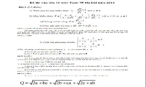 Đề thi vào lớp 10 công lập HN môn Toán 2014 và đáp án