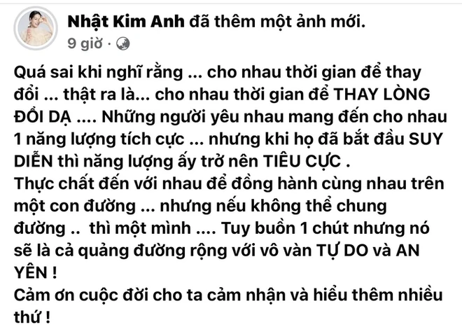 Nhật Kim Anh bỗng bàn về chuyện 'thay lòng đổi dạ' trong tình yêu