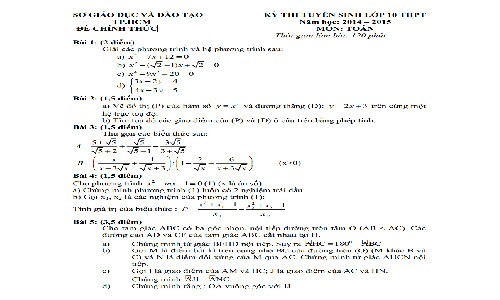 Đáp án, đề thi Toán vào lớp 10 công lập TP HCM 2014