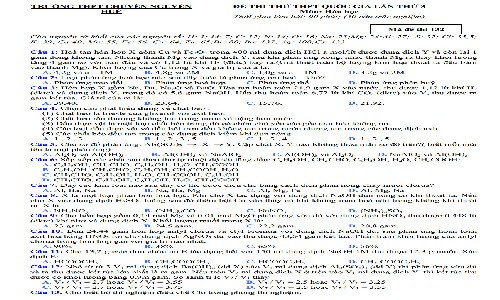 Đề thi thử THPT quốc gia môn Hóa 2015 chuyên Nguyễn Huệ